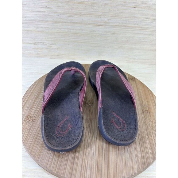 Olukai Ohana Red Leather Beach Sandals Unisex Mens 9 Womens 10.5 - Picture 5 of 7